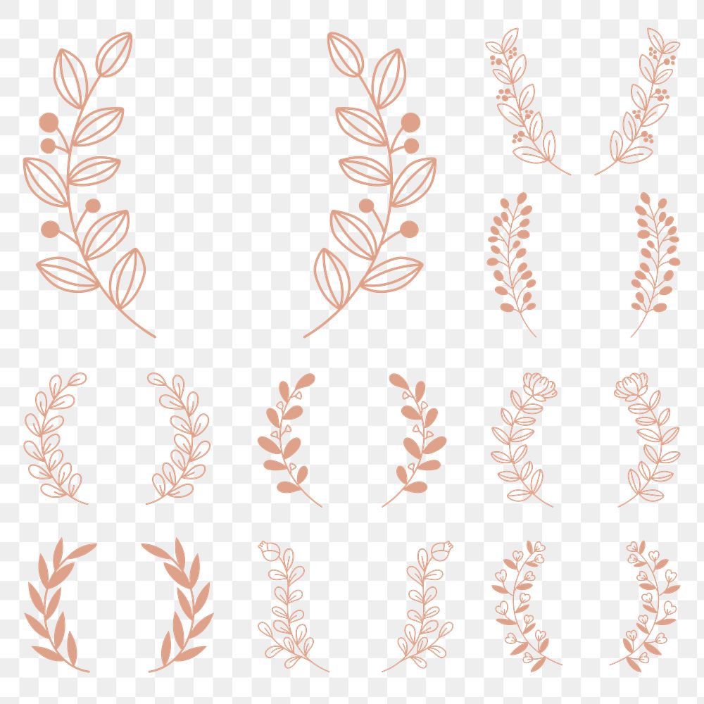 Png wreath watercolor floral ornament rose gold vintage style set