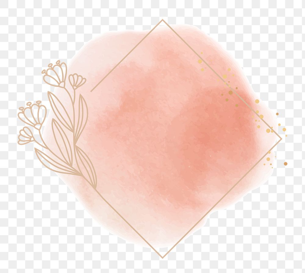 Floral frame png ornament in pink watercolor style