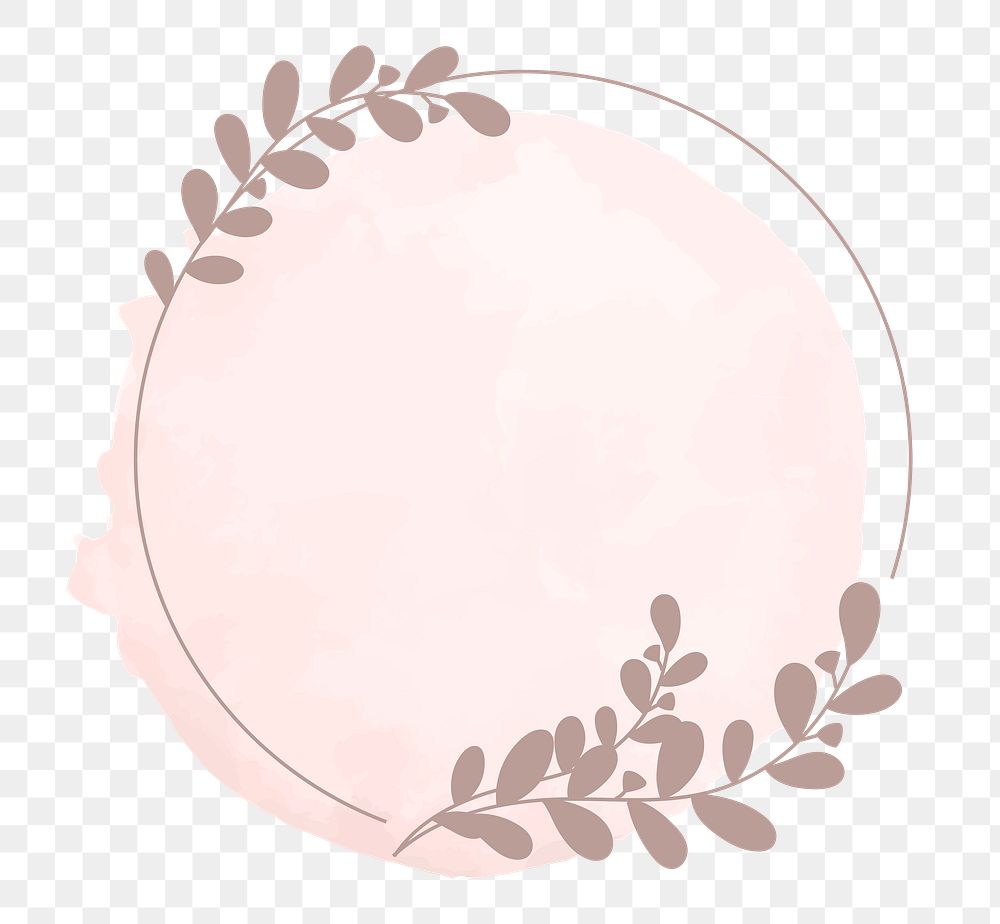 Botanical frame png ornament in pink watercolor style