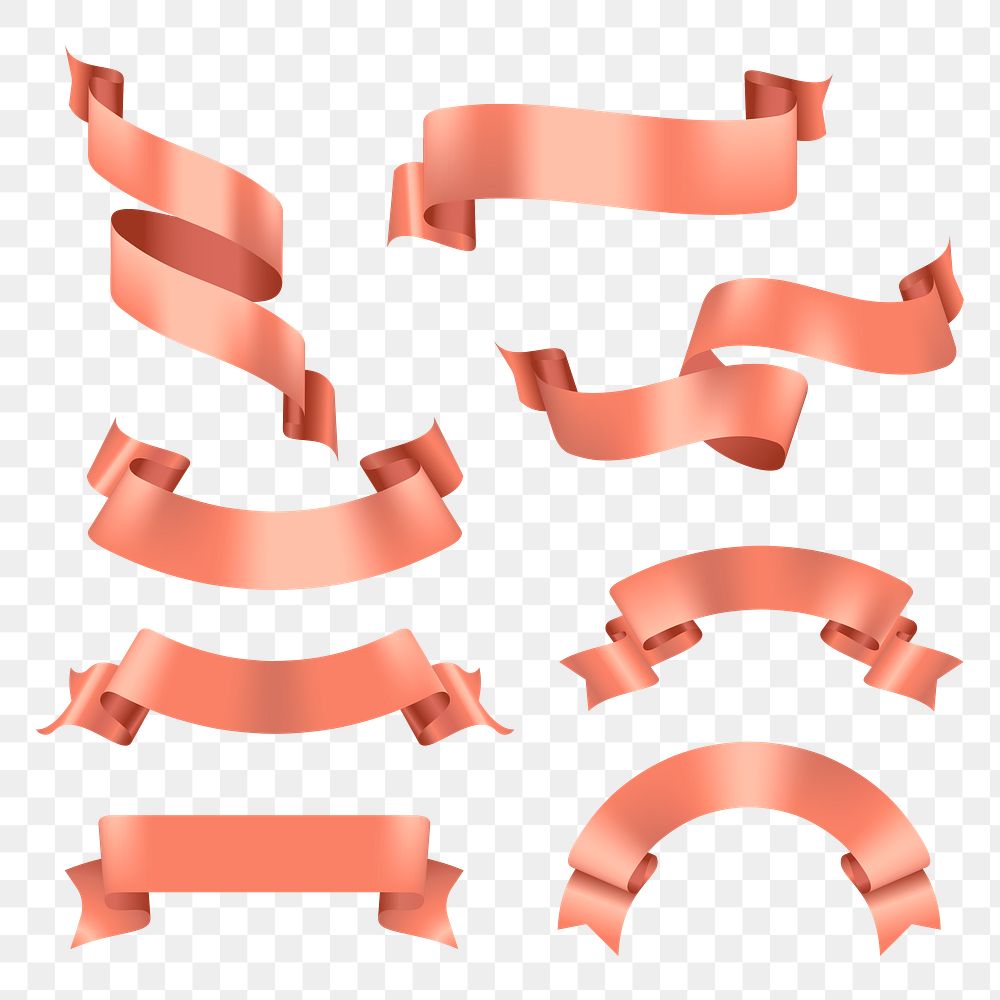 Ribbon PNG image, rose gold decorative banner clipart set