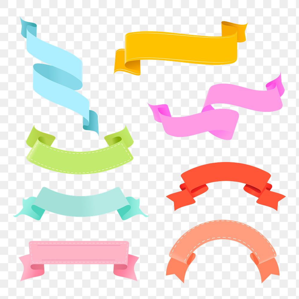 Ribbon PNG image, colorful decorative banner clipart set