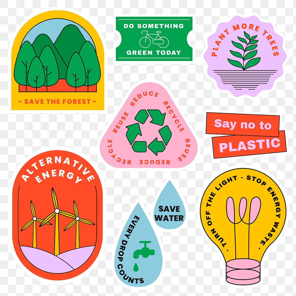 Png environmental awareness sticker set