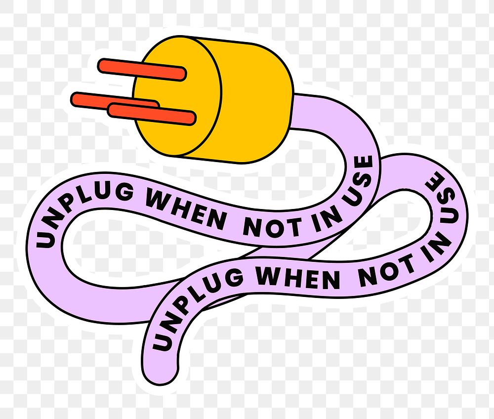 Png sticker energy saving with electrical plug illustration