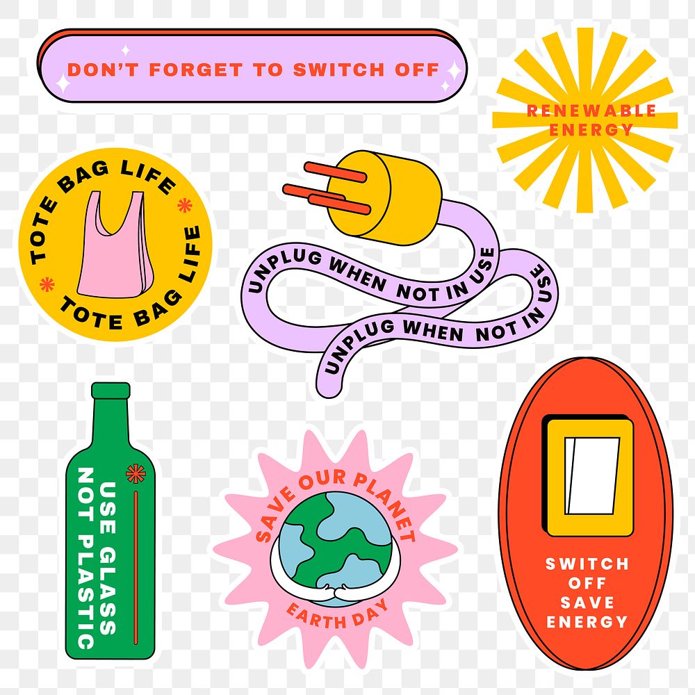 Png environmental awareness sticker set