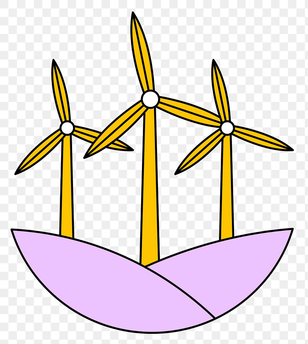 Png sticker renewable energy with wind turbine illustration