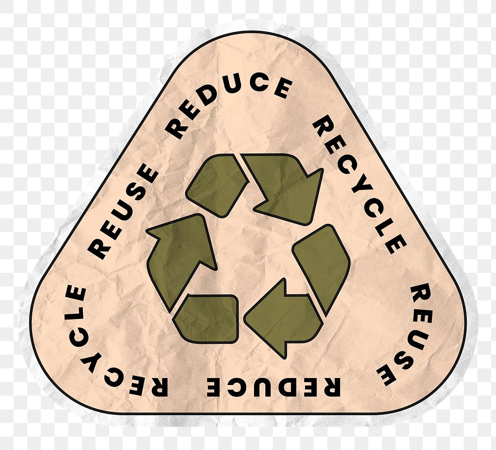 Png recycling sticker illustration, reuse reduce recycle text in crumpled paper texture