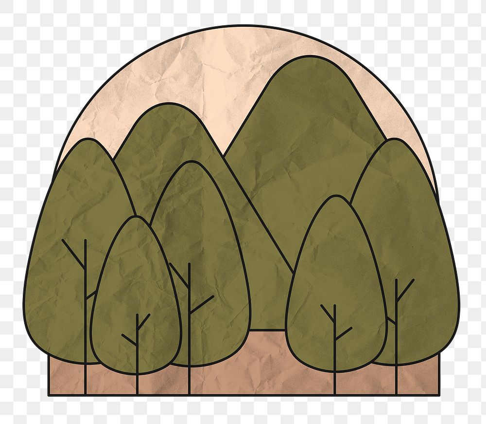 Png forest sticker environment illustration, wrinkled paper texture