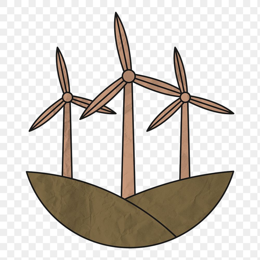 Png wind turbine sticker environment illustration, wrinkled paper texture