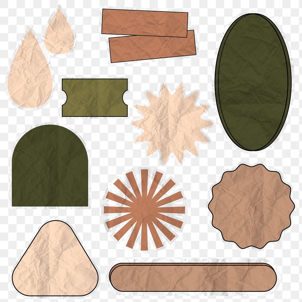Png earth tone badge set in wrinkled paper texture