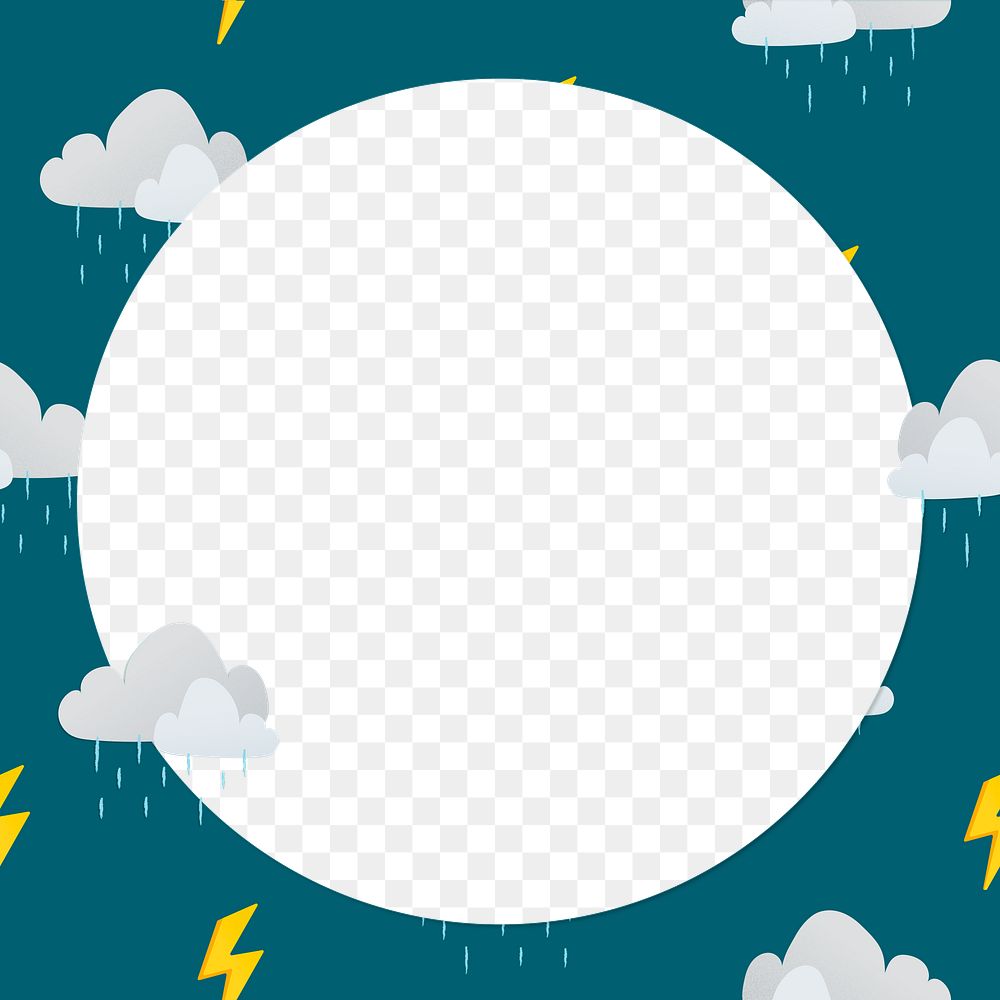 Cute frame png, rainy cloud pattern weather clipart