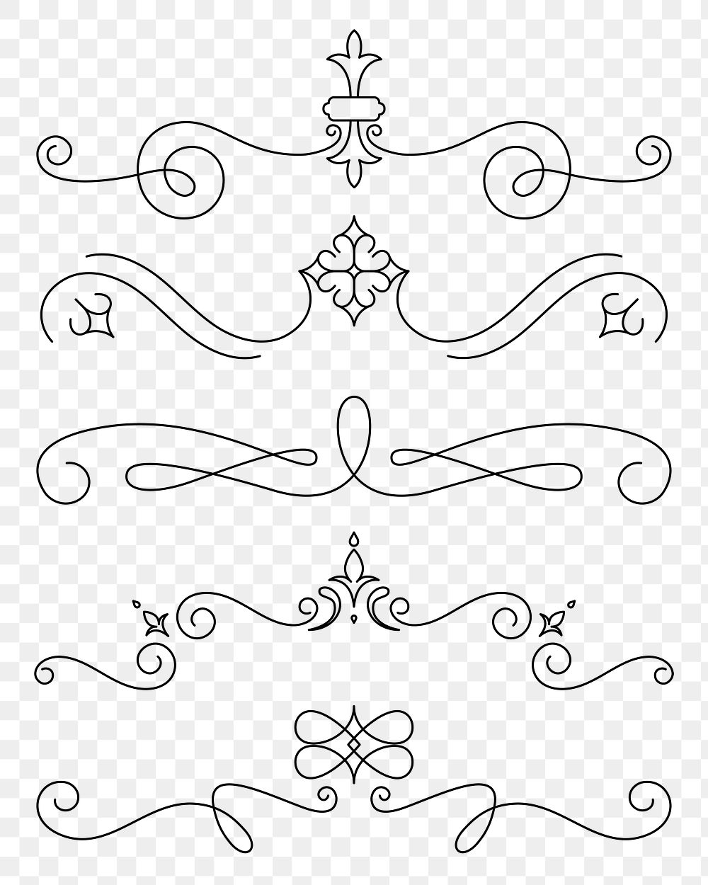 Png calligraphy divider set in black