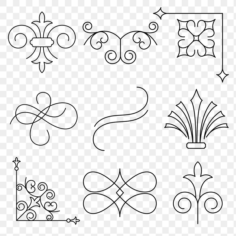 Png ornamental border set in vintage black