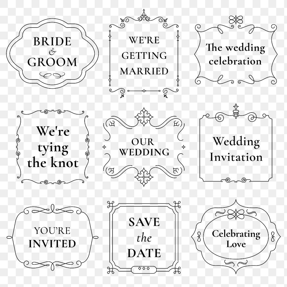 Wedding badge png set with luxury vintage ornament
