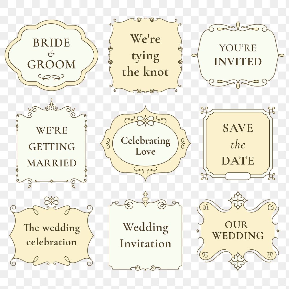 Wedding badge png set with luxury vintage ornament