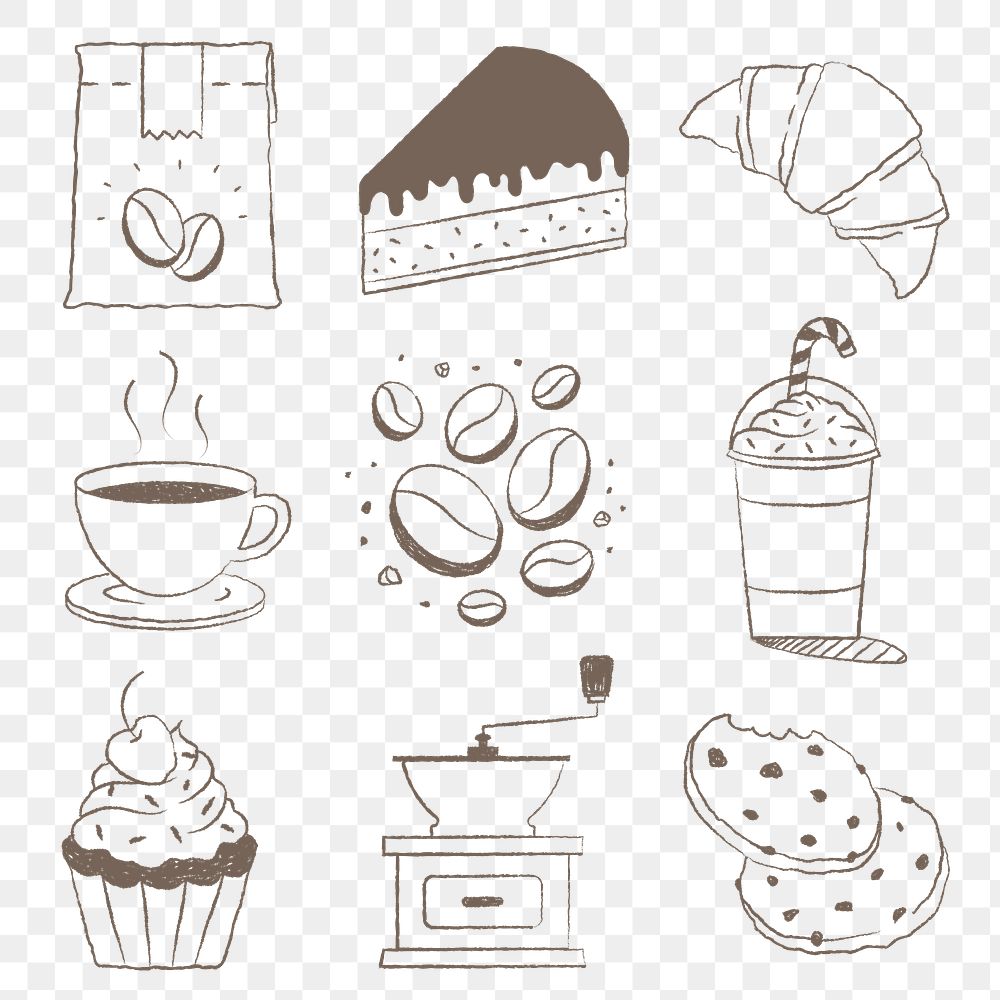 Cafe png sticker clipart, coffee and cake illustrations 