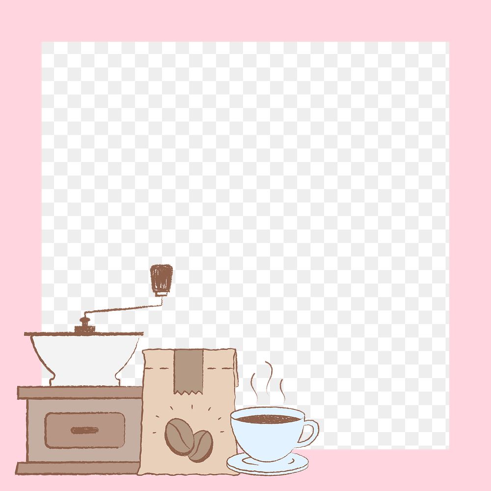 Png coffee frame, pink transparent background