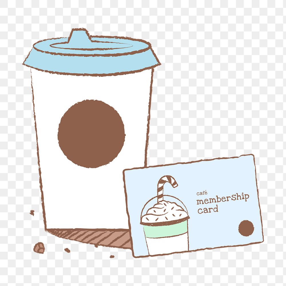 Coffee sticker png, cute cafe membership card