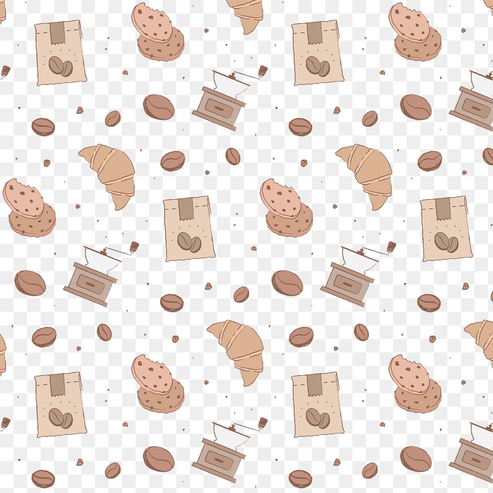 Cafe pattern png, coffee and cake transparent background