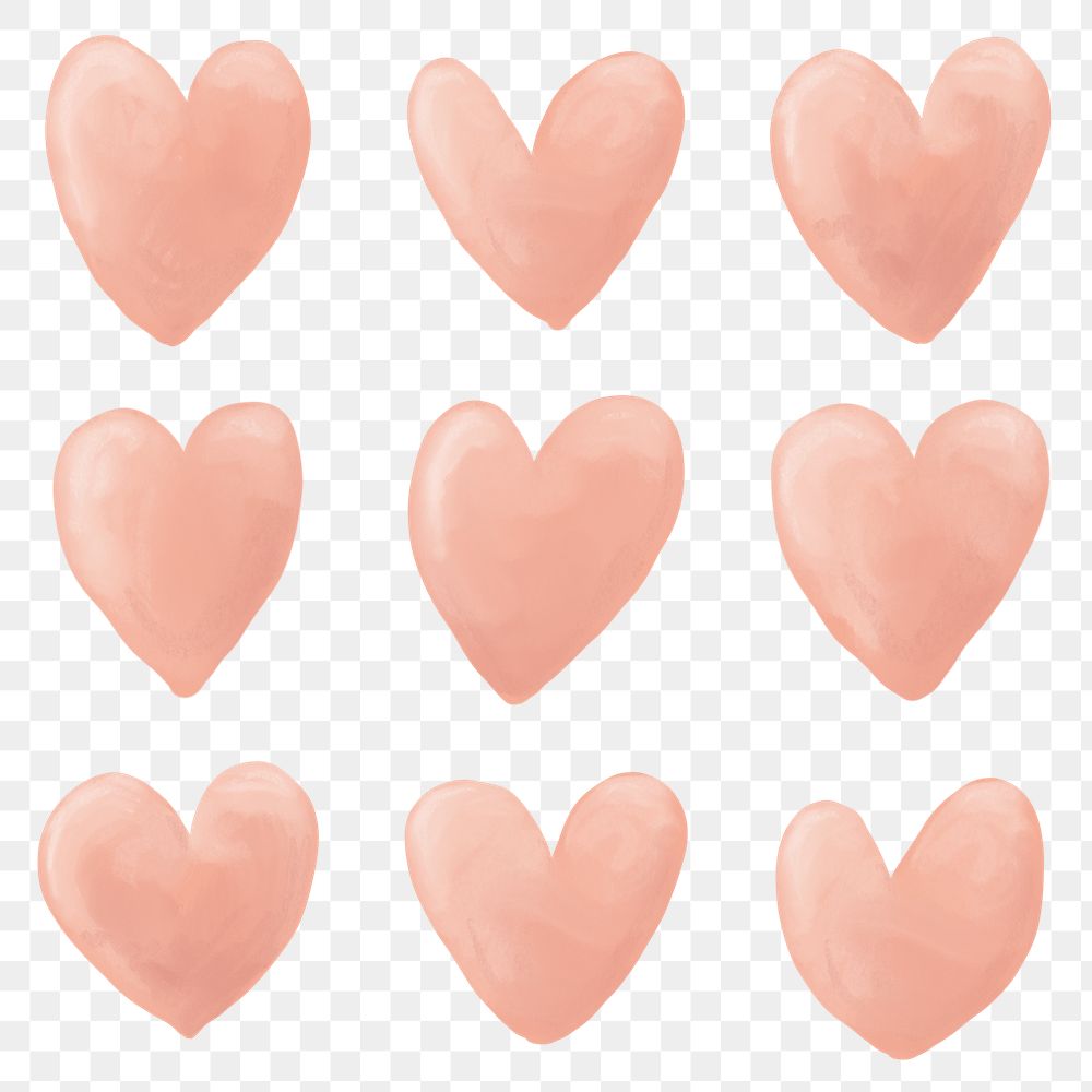 Heart PNG watercolor sticker set, cute love illustration