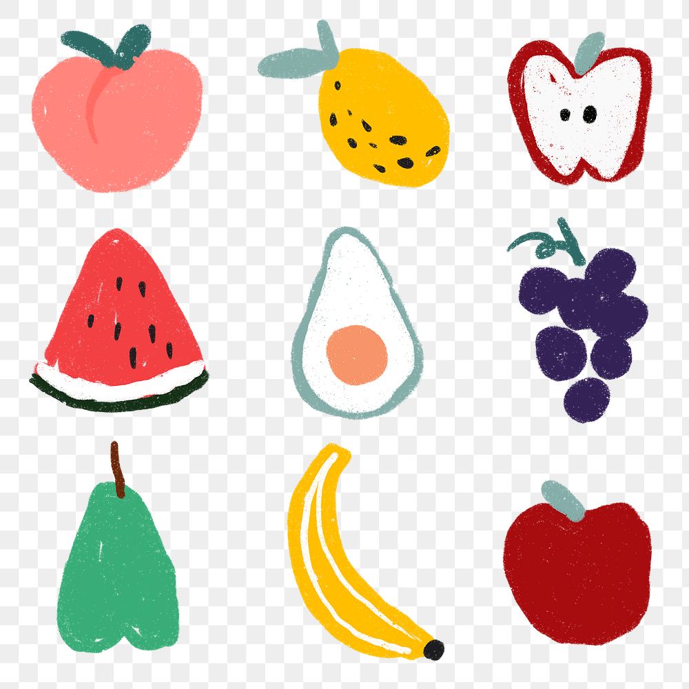 PNG fruit hand drawn sticker set