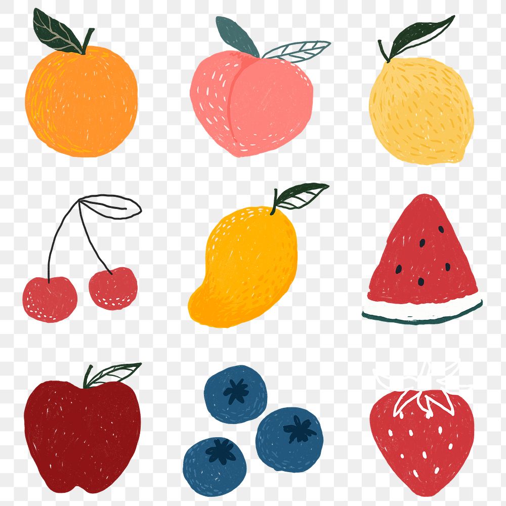 Fruits PNG hand drawn sticker set