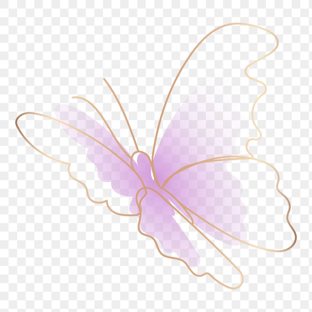Butterfly png sticker, purplw beautiful gradient line art clipart