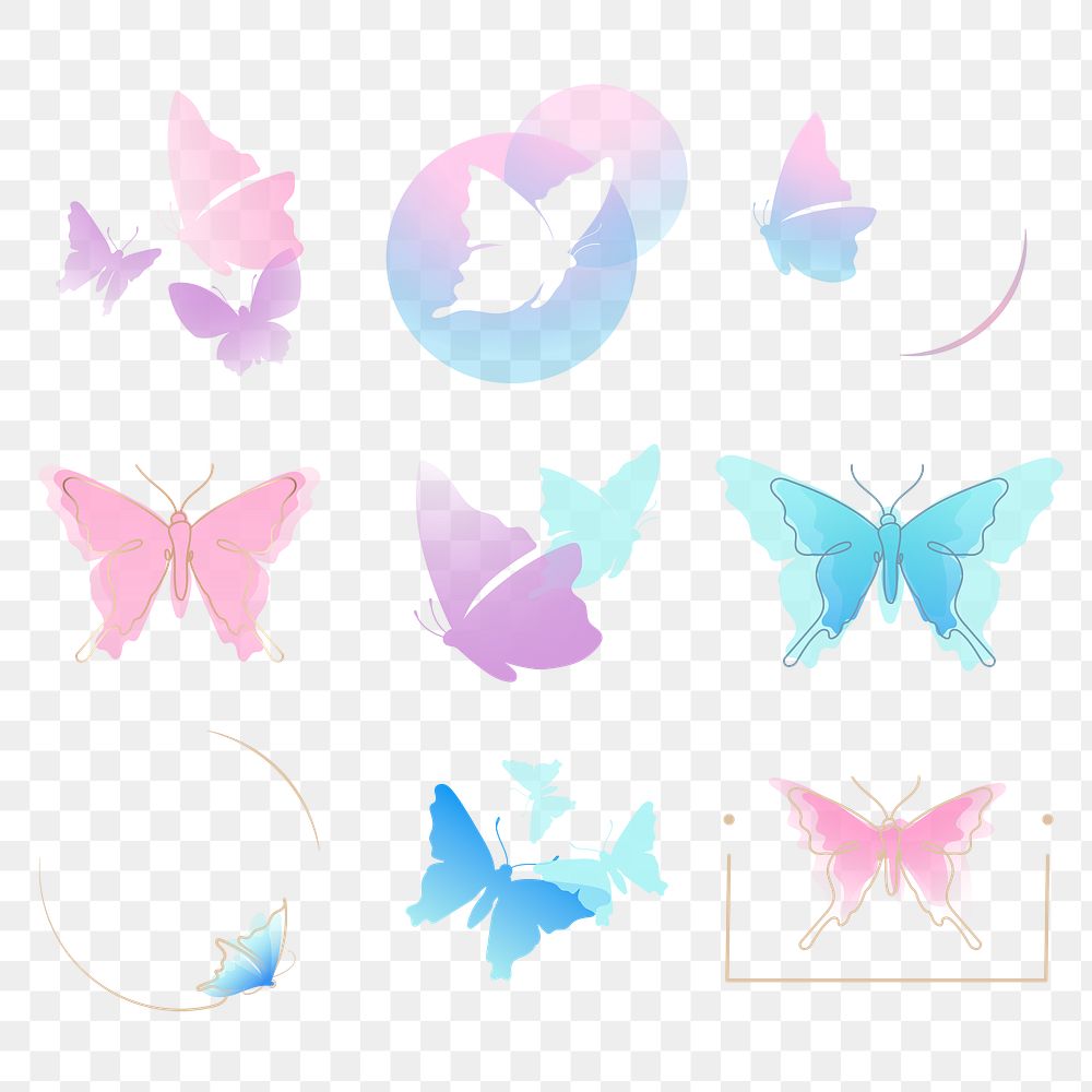 Butterfly png logo badge, pastel, aesthetic flat design set