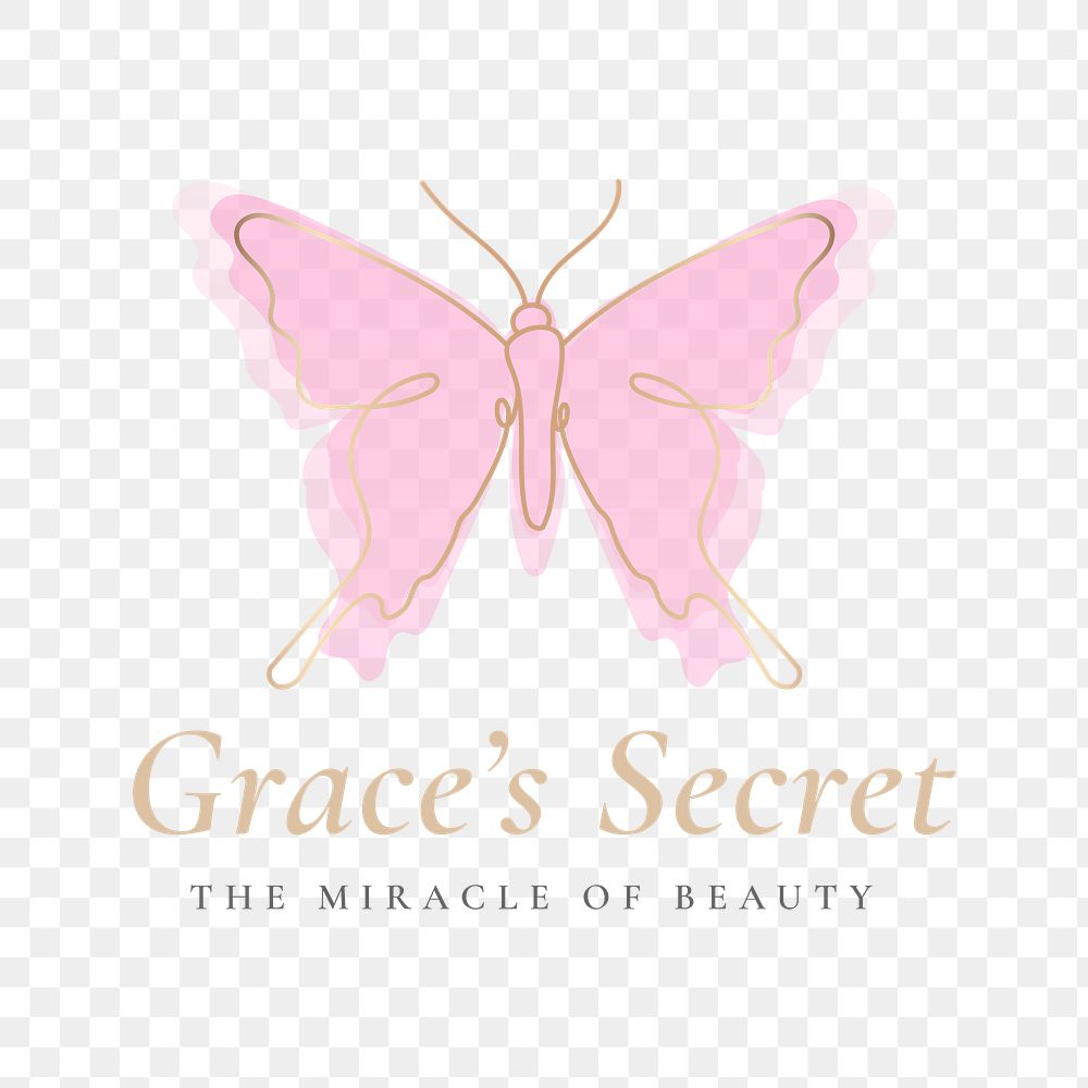 Grace&rsquo;s Secret png butterfly logo, salon business, creative design with slogan
