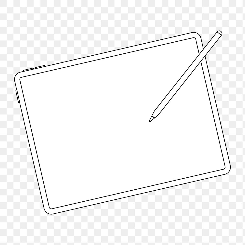 iPad png, white screen, stylus charging on top, digital device illustration