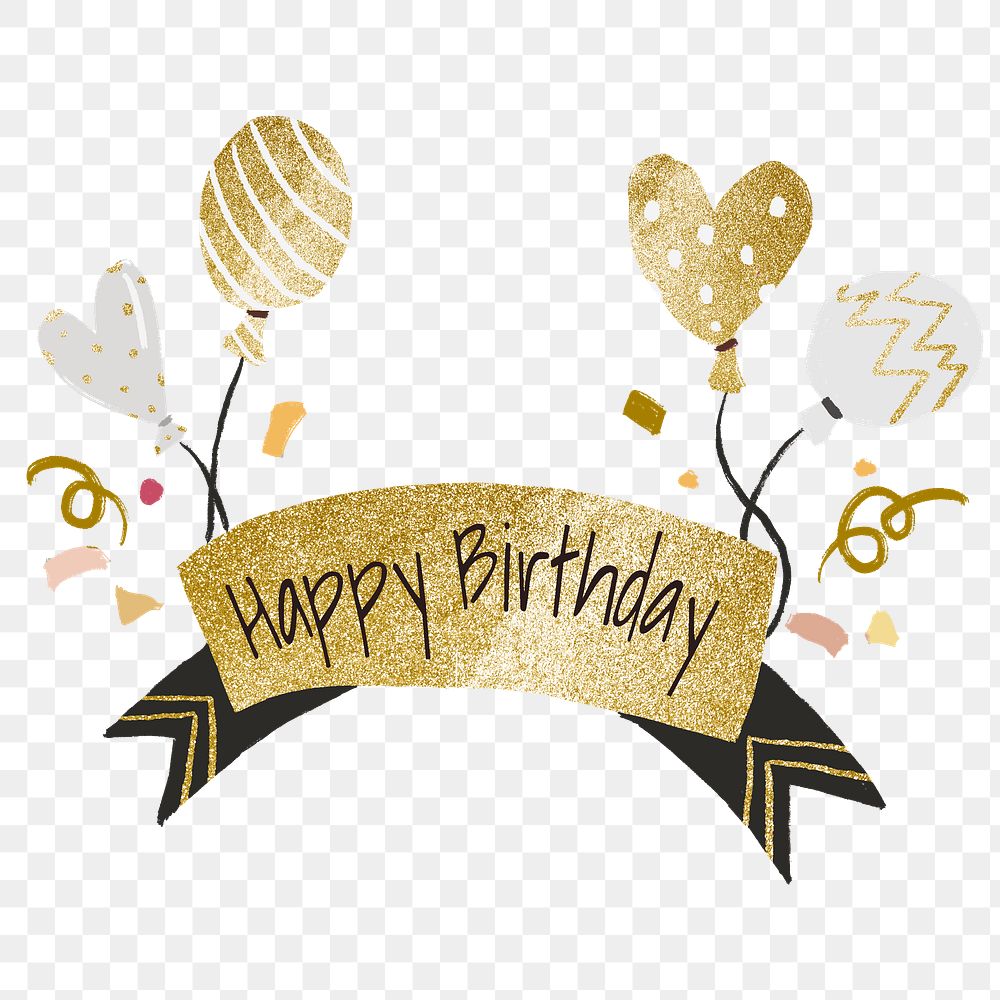 Happy birthday PNG sticker, label and balloons