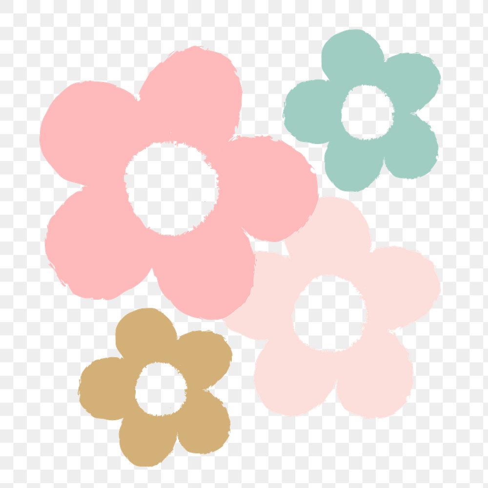 Flower PNG sticker in cute doodle style
