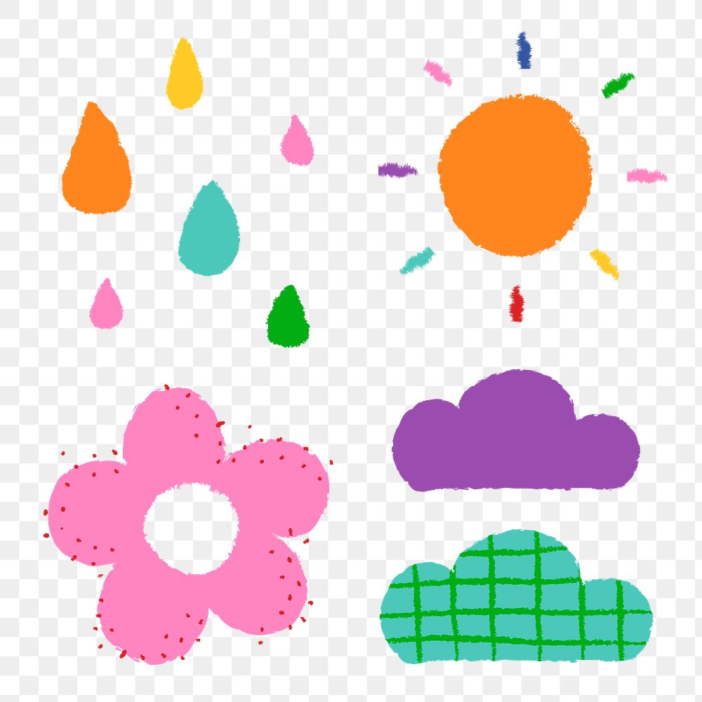 Weather PNG clipart in funky doodle style