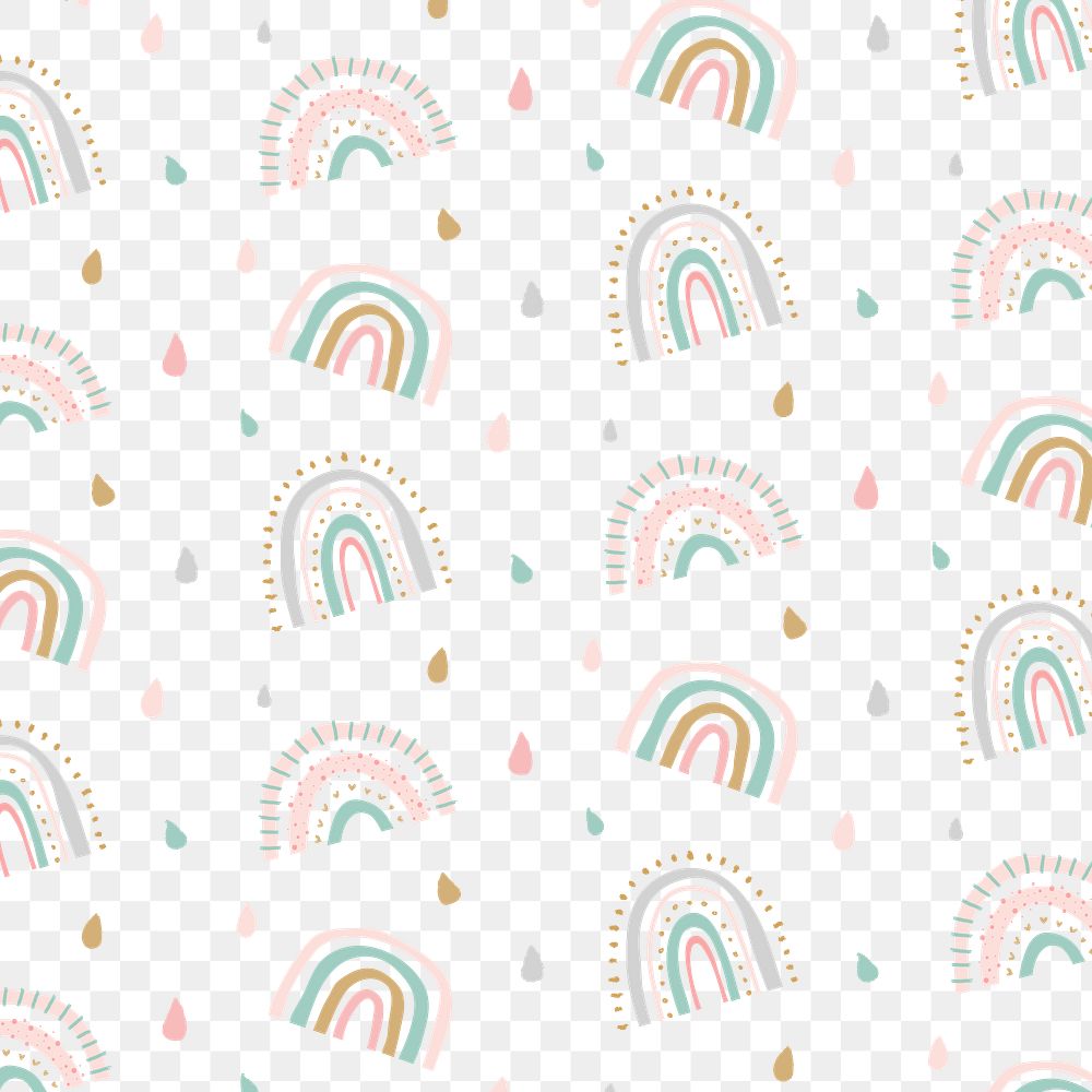 Rainbow pattern PNG, cute doodle transparent background