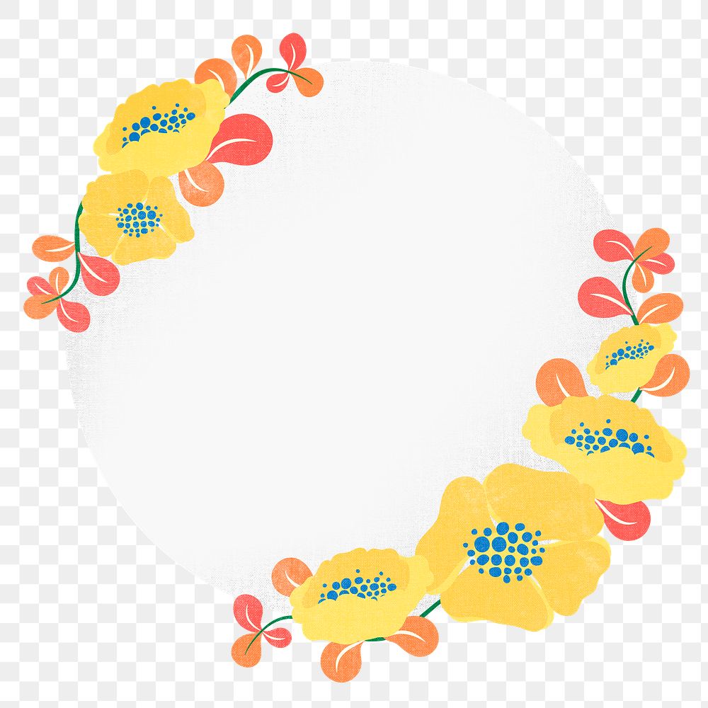 Border png, flower sticker illustration, flat design spring frame