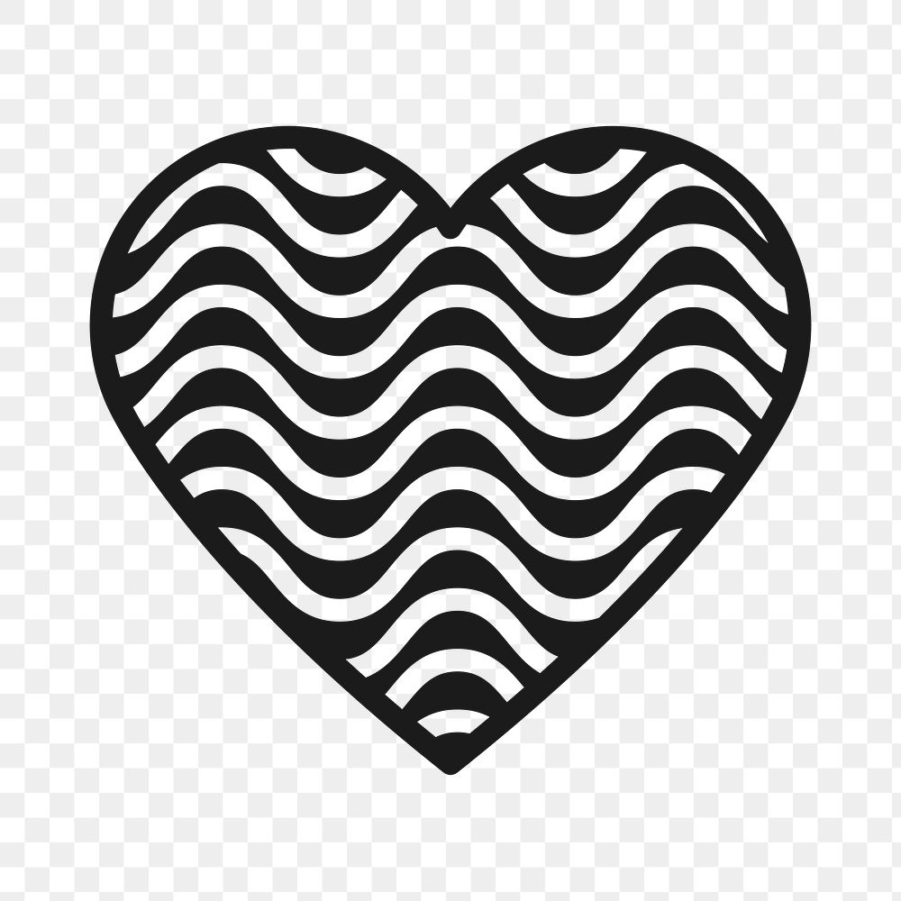 Black heart PNG clipart, wave design icon