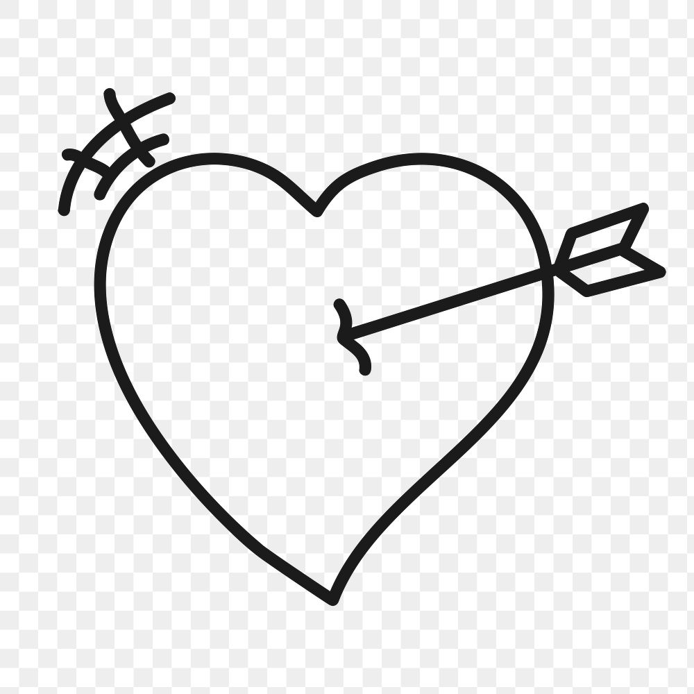 Heart arrow PNG clipart, black doodle design icon