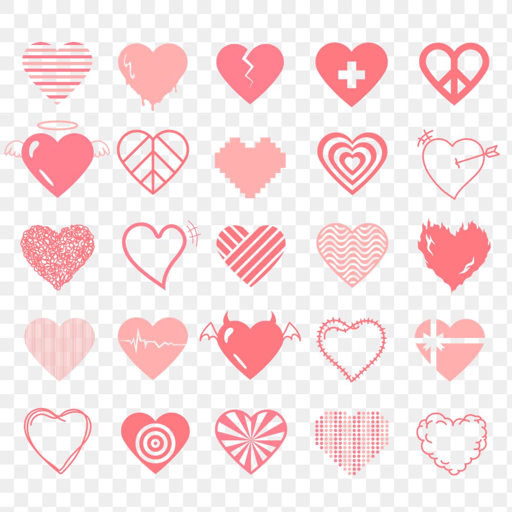 Pink heart PNG sticker icon set