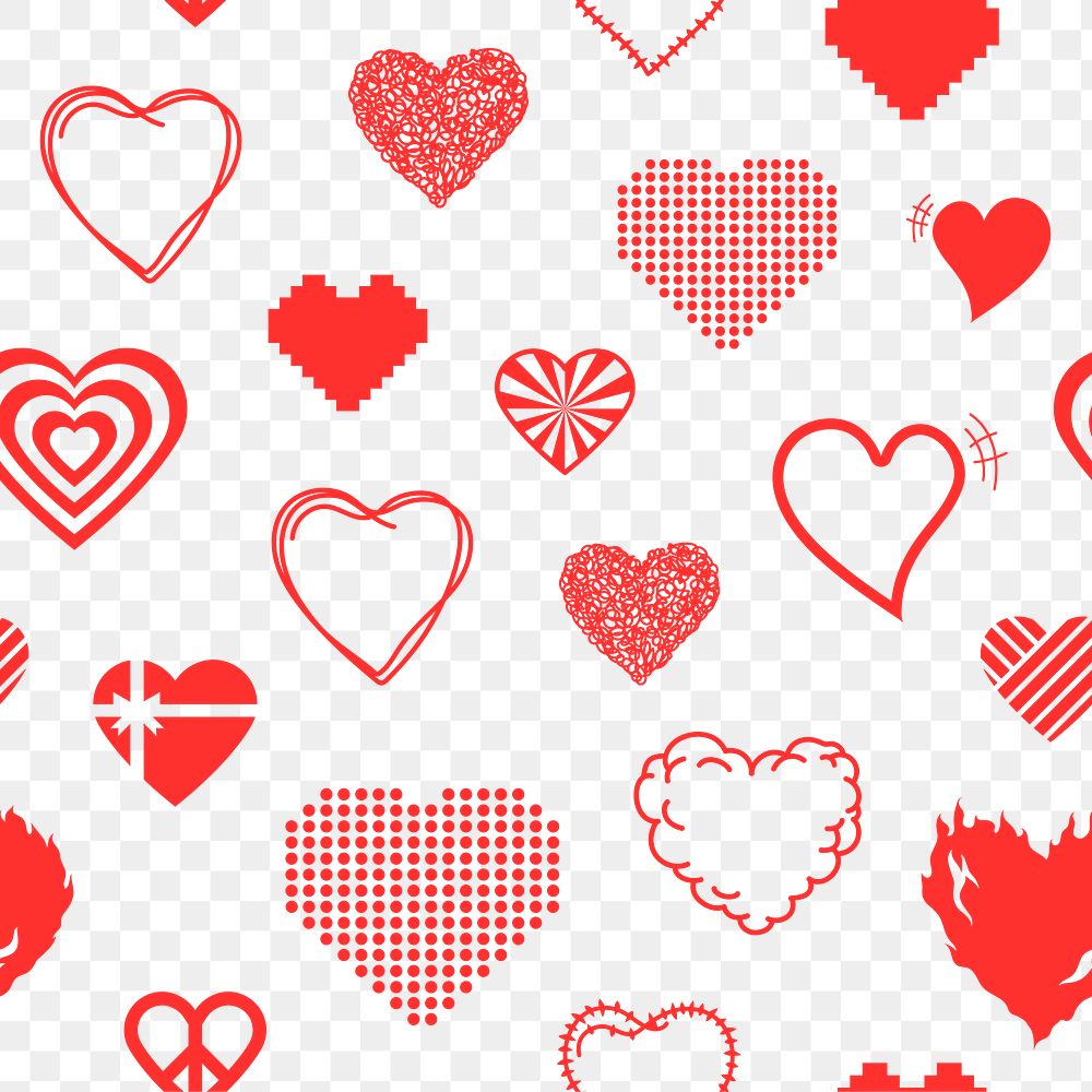 Heart pattern PNG transparent background, cute red design