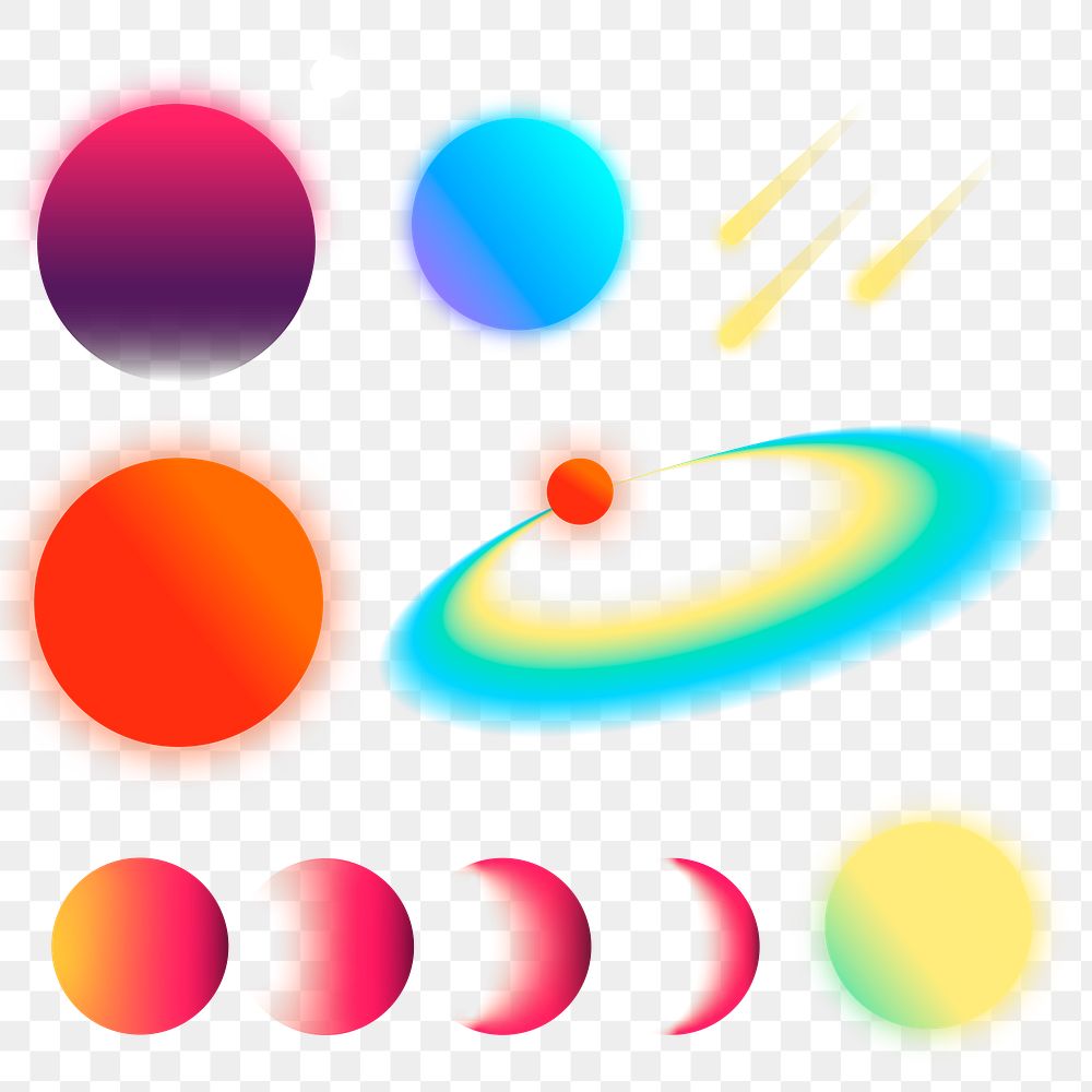 Aesthetic galaxy png sticker, holographic colorful astronomy clipart set