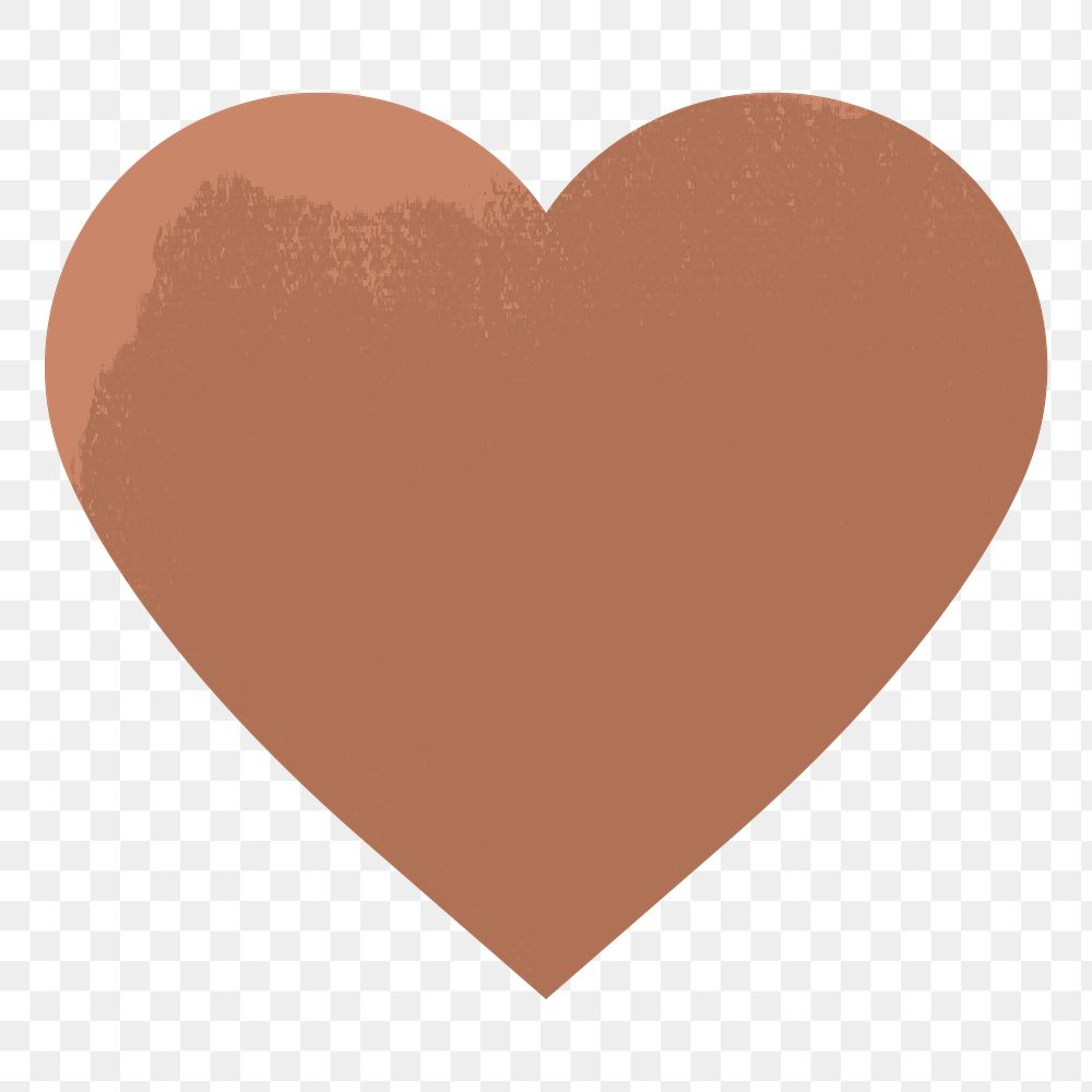 Heart png sticker shape, brown flat clipart