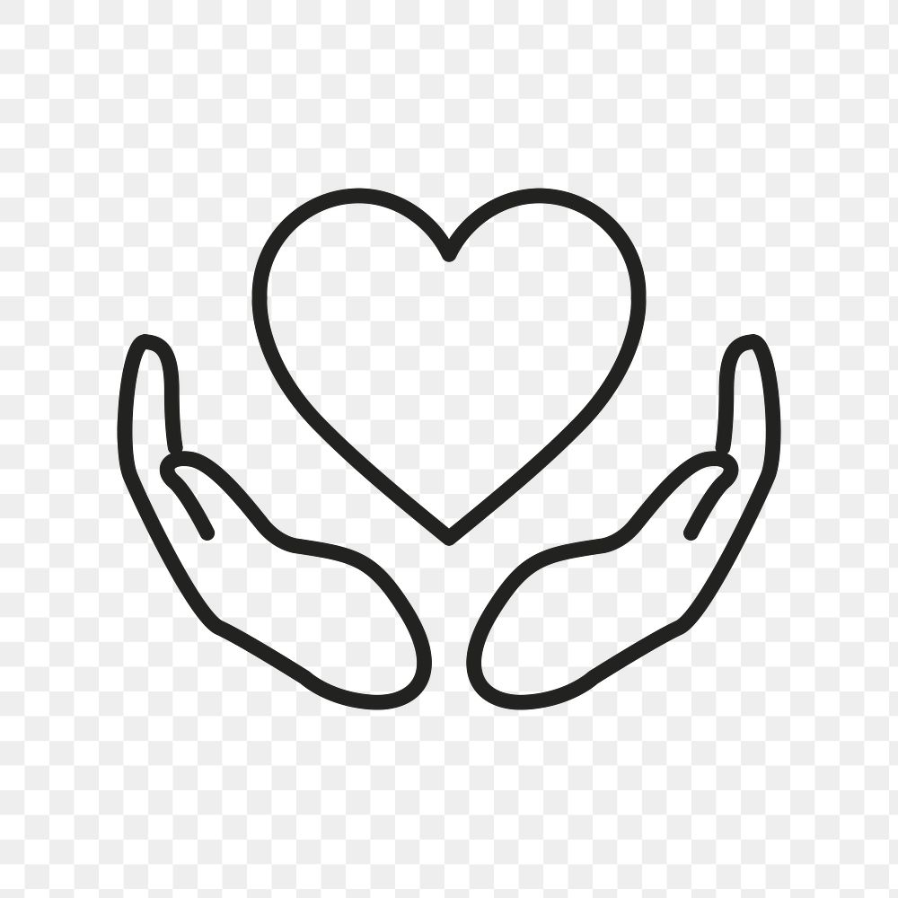 Charity logo png, hands supporting heart icon flat design illustration
