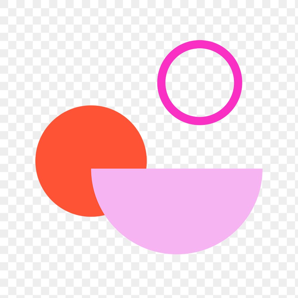 Geometric icon png, pink and red semicircle and round shapes, flat design illustration