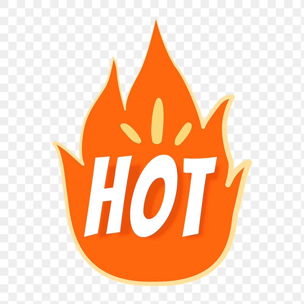 Hot png flame typography sticker, doodle clipart