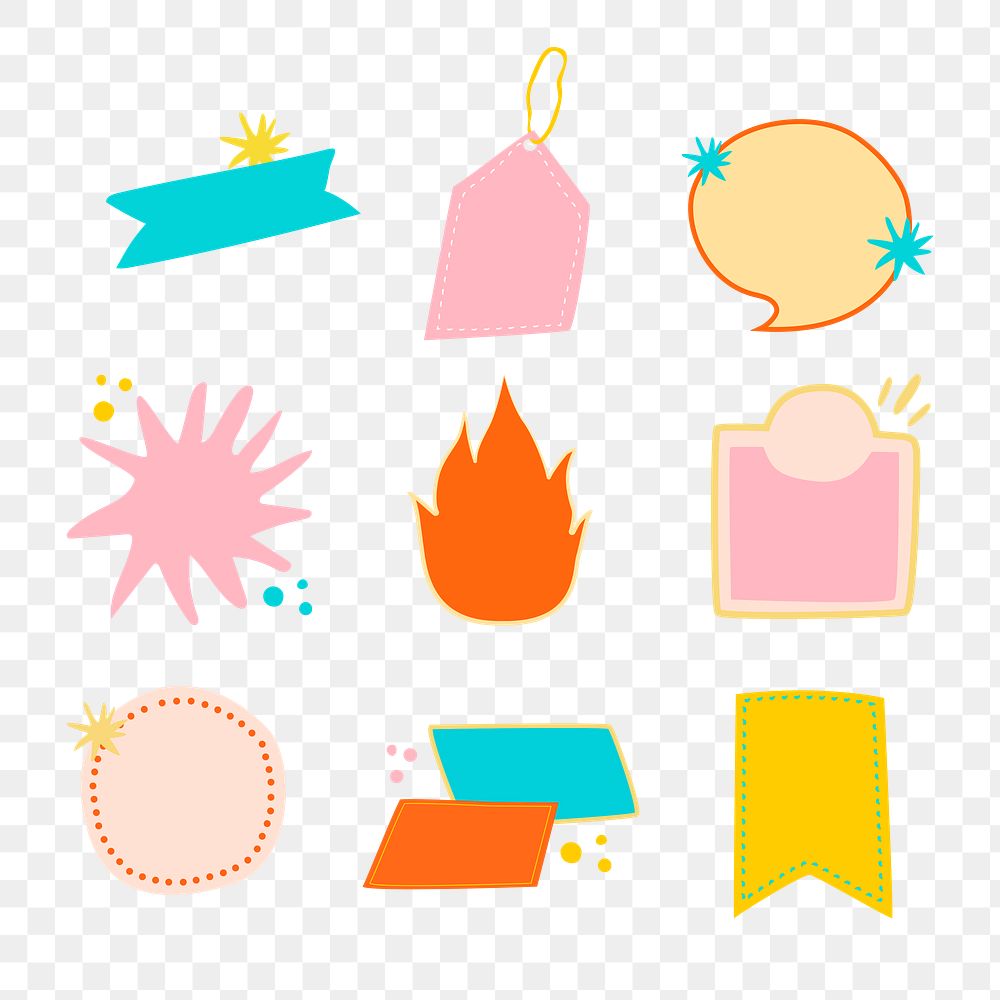 Blank badge png sticker, doodle pastel clipart set