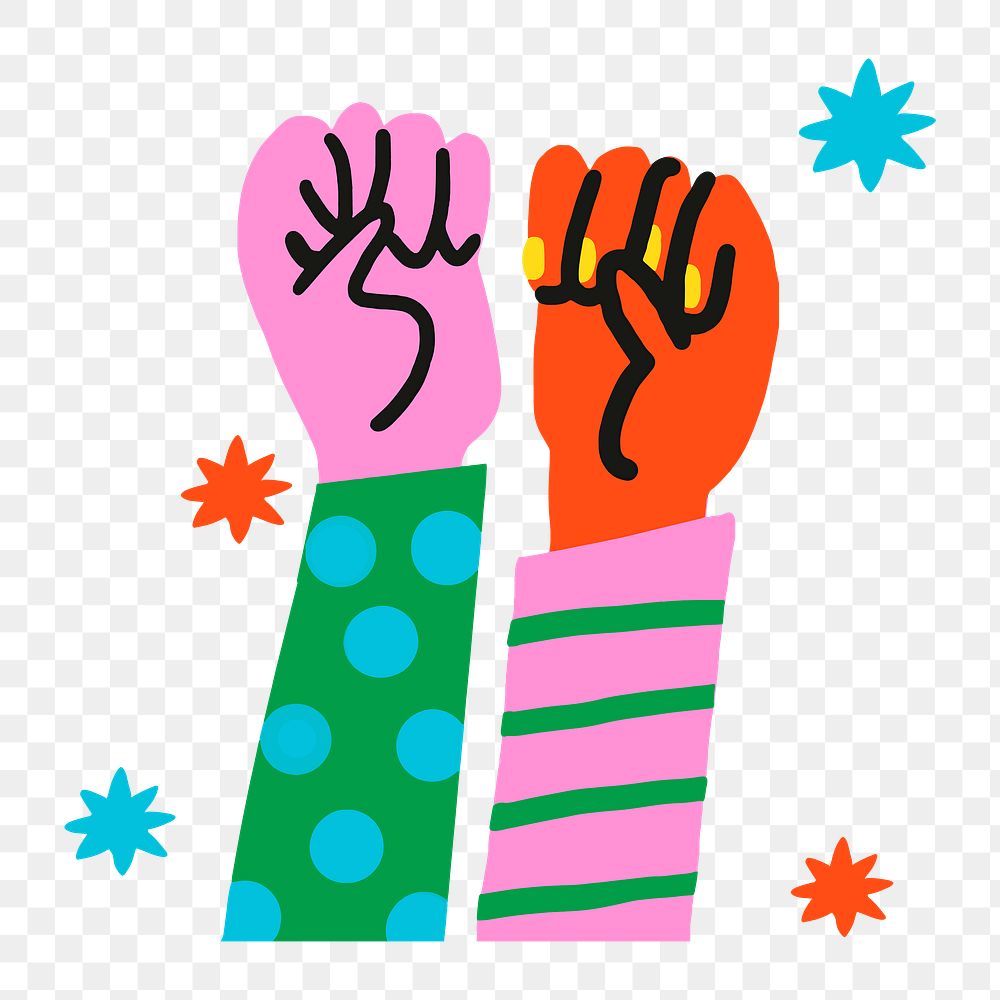 Raised hands solidarity png sticker collage element, empowerment concept
