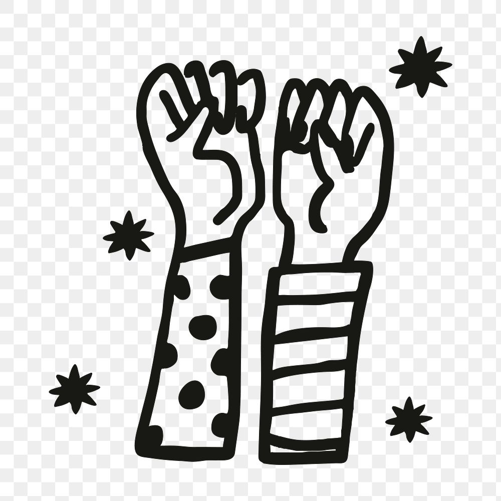Raised hands solidarity png sticker collage element, empowerment concept