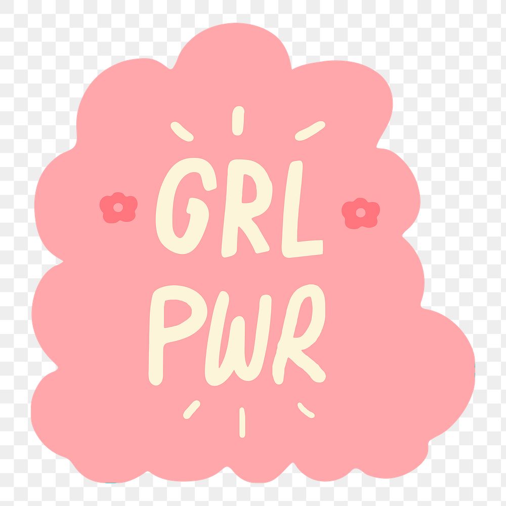 Girl power png sticker collage in pink speech bubble