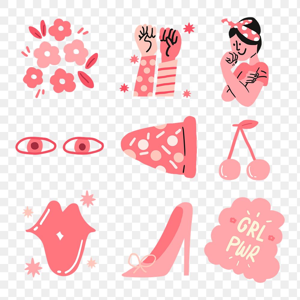 Woman empowerment png sticker set in pink monochrome