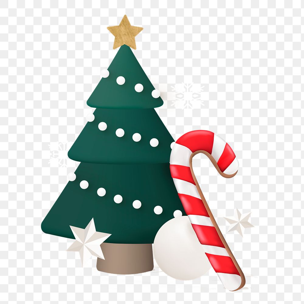 Christmas tree png, 3D candy cane, festive element sticker