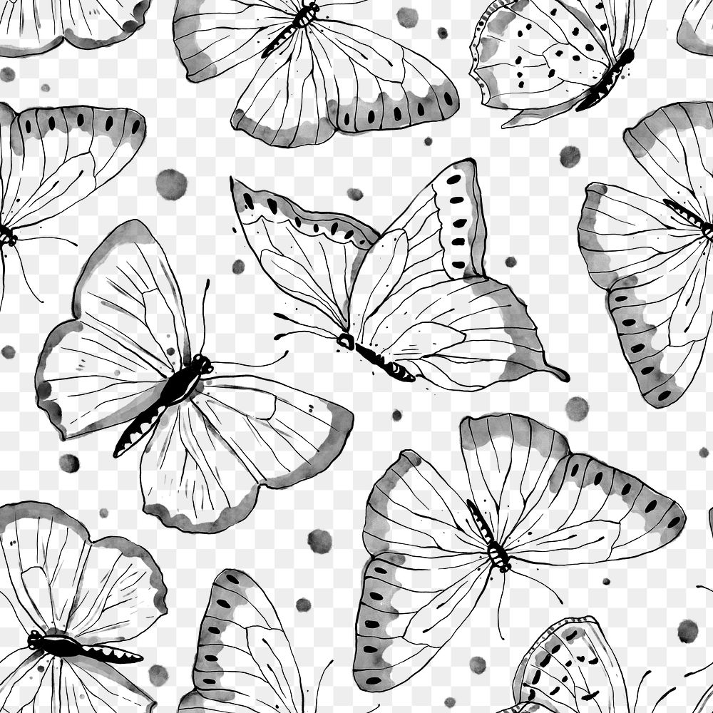 Ink butterfly png pattern, transparent background
